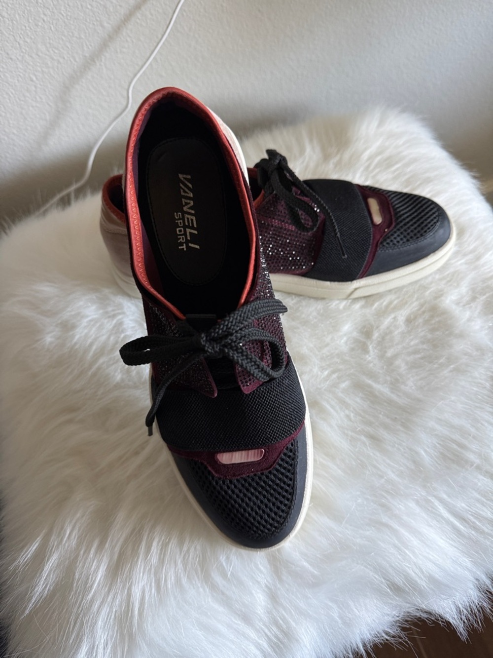 Vaneli Sport Black & Wine Lace-Up Mesh Sneaker